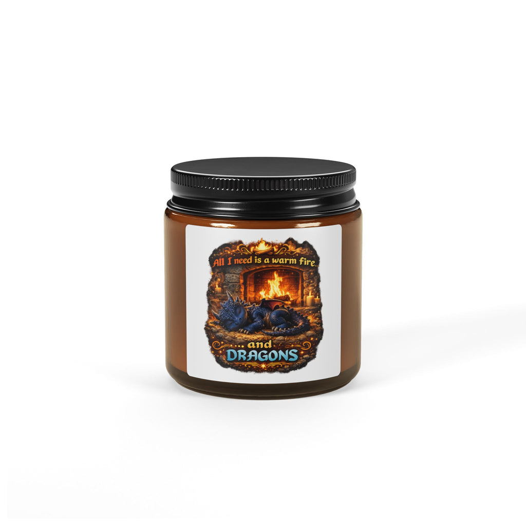 Dragon Hearth Soy Candle — "All I Need Is a Warm Fire and Dragons" Amber Jar