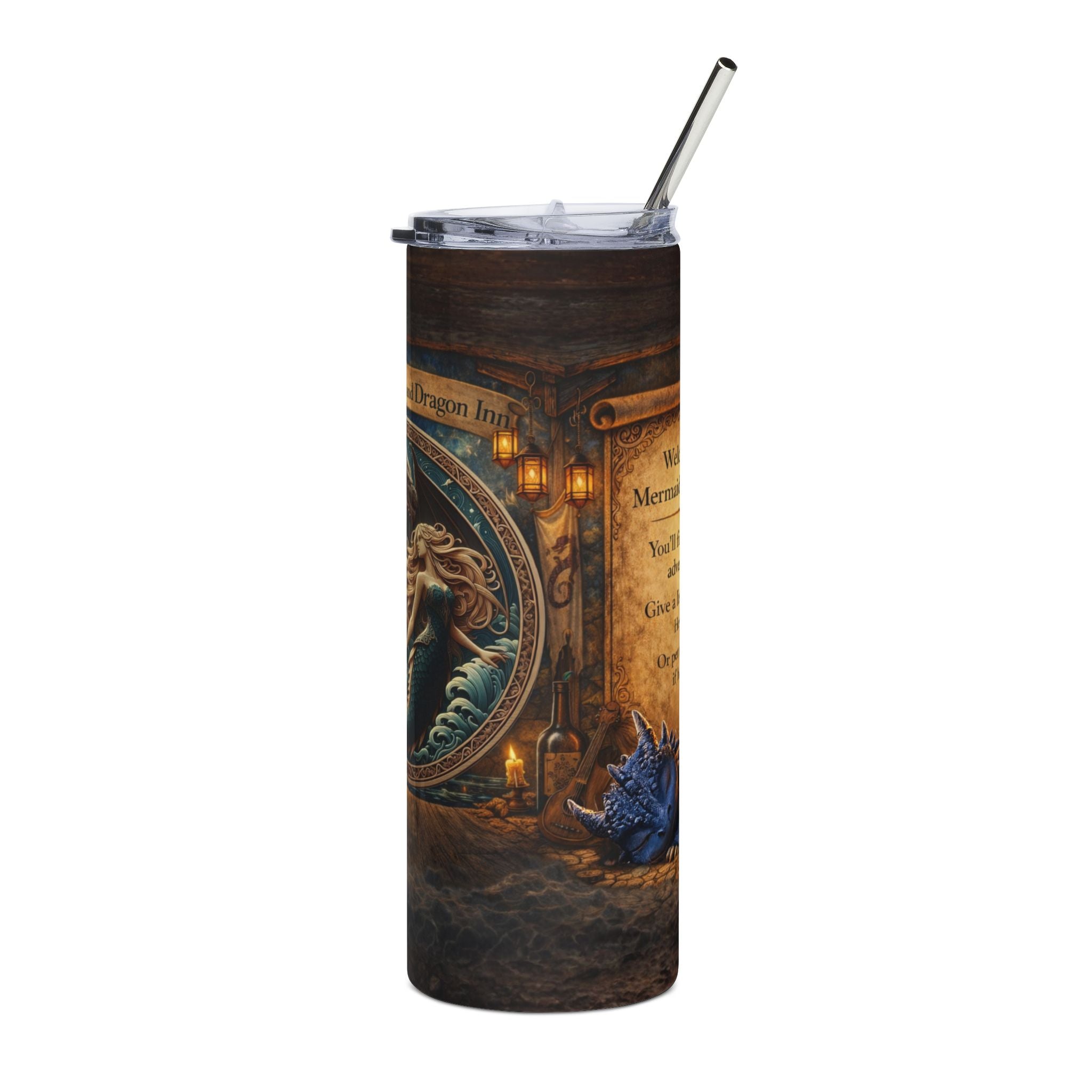 Mermaid and Dragon Stainless Steel Tumbler – 20oz Fantasy Travel Cup