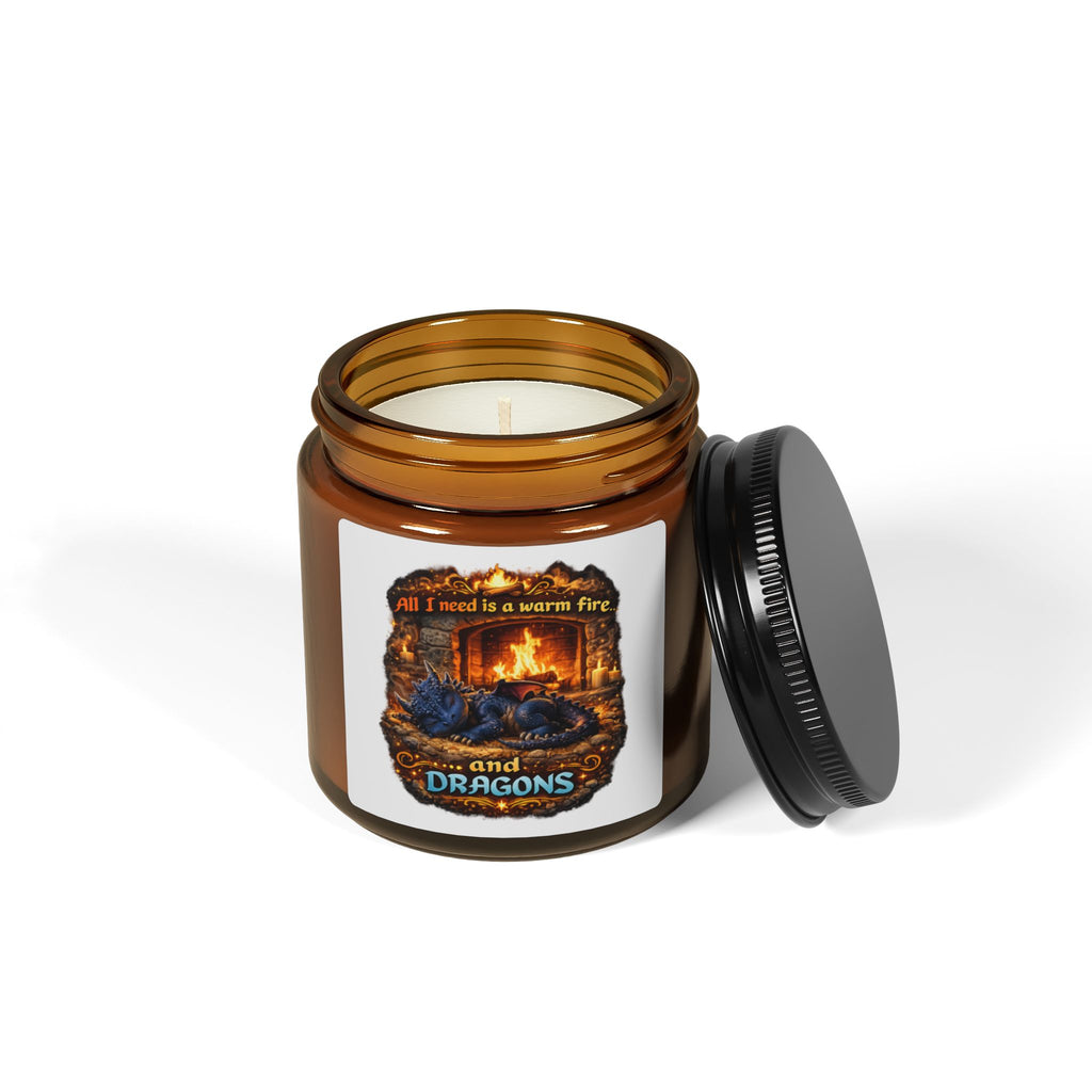 Dragon Hearth Soy Candle — "All I Need Is a Warm Fire and Dragons" Amber Jar