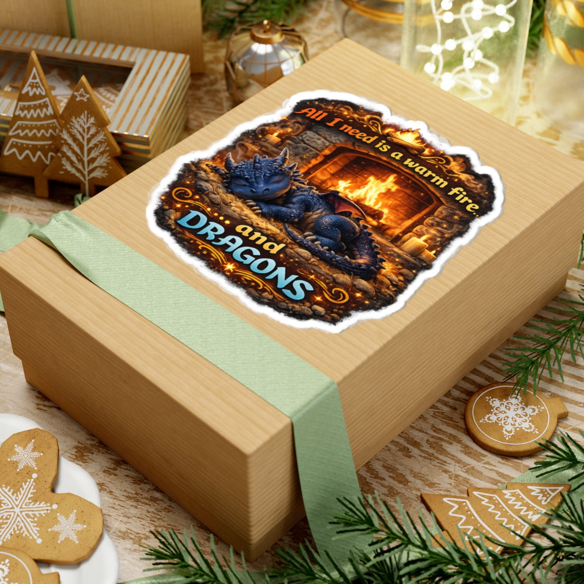 Dragon Sticker — “All I Need Is a Warm Fire and Dragons” Cute Fantasy Kiss-Cut Sticker