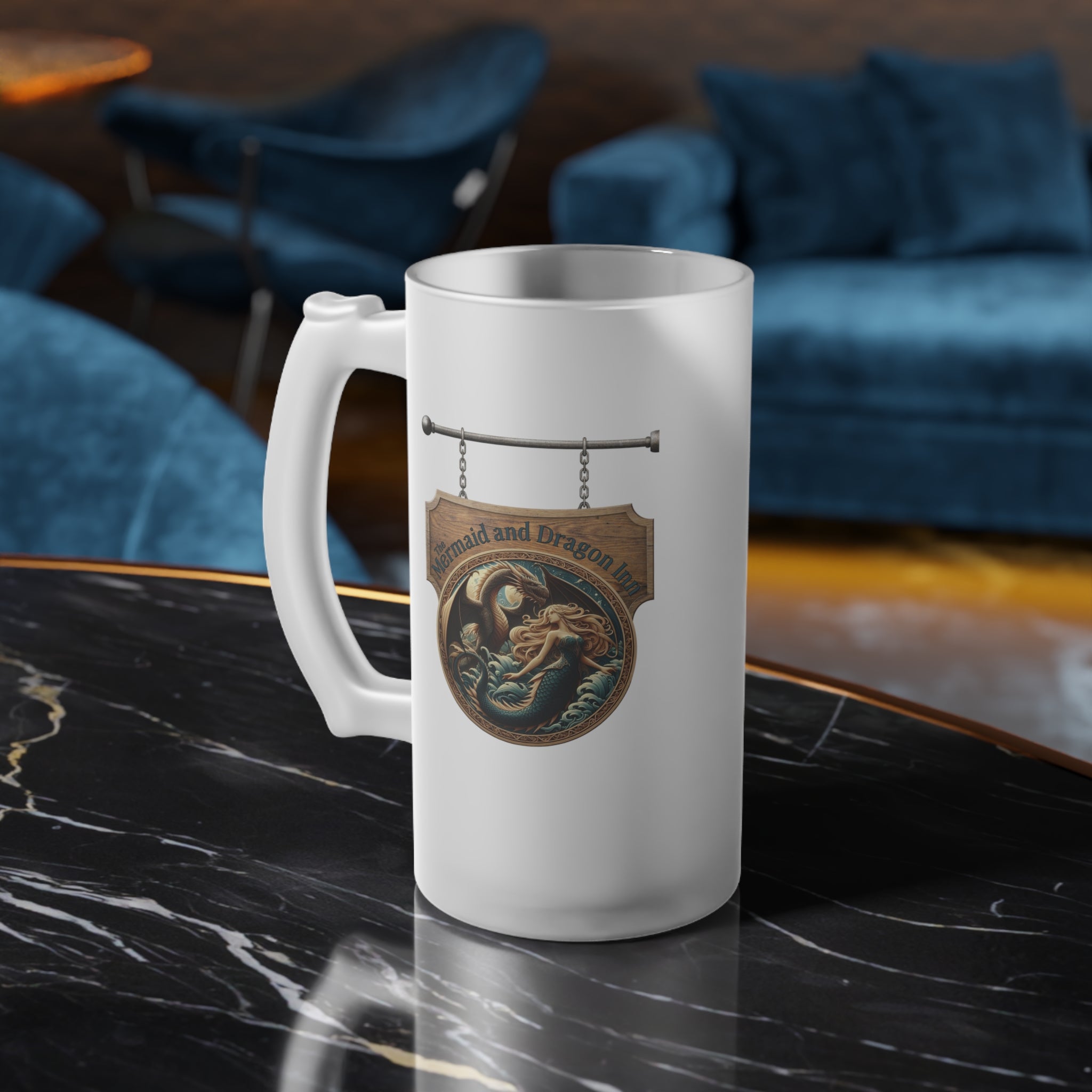 Frosted Glass Beer Mug — Vintage Pub Sign Design, Rustic Brewery Pint Glass