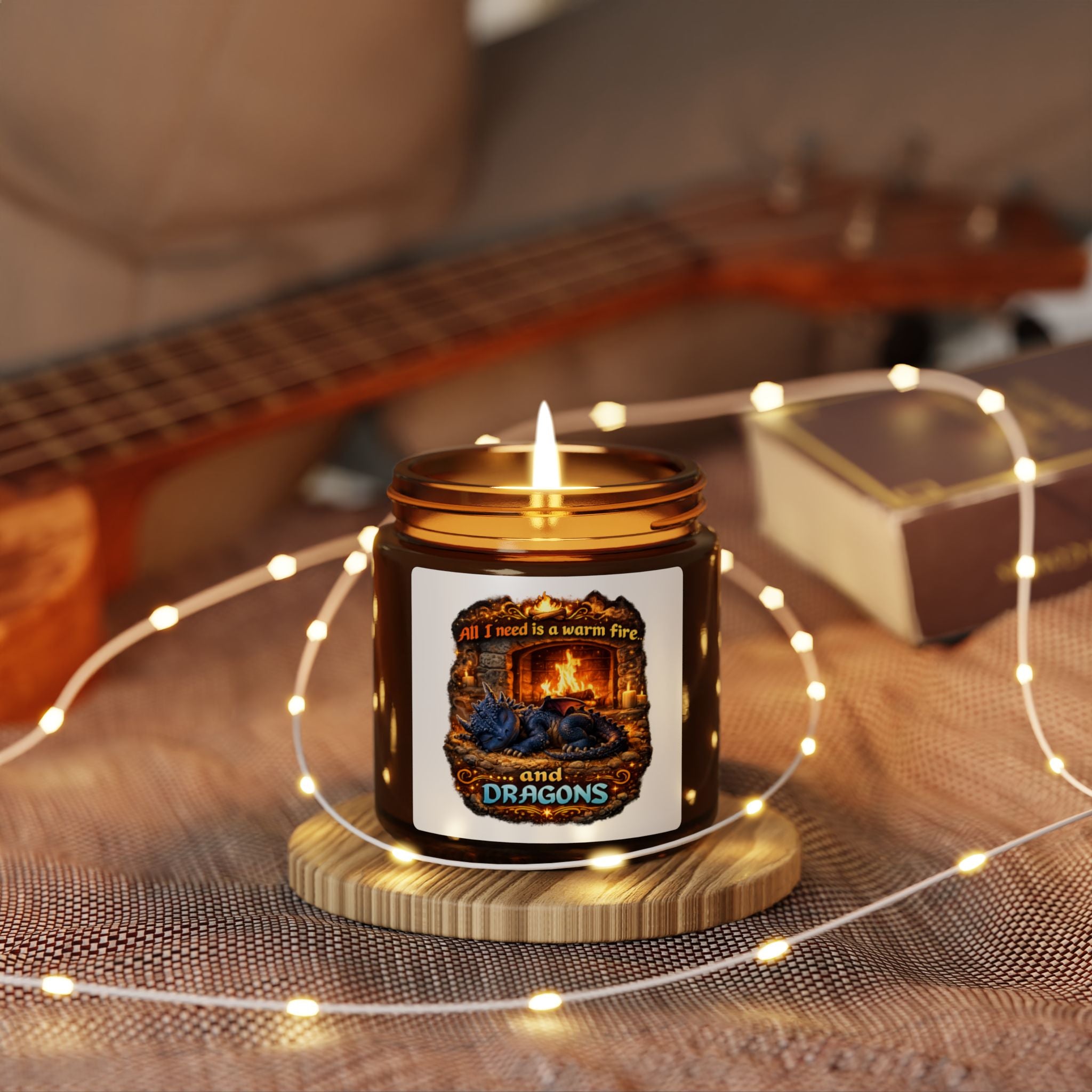 Dragon Hearth Soy Candle — "All I Need Is a Warm Fire and Dragons" Amber Jar