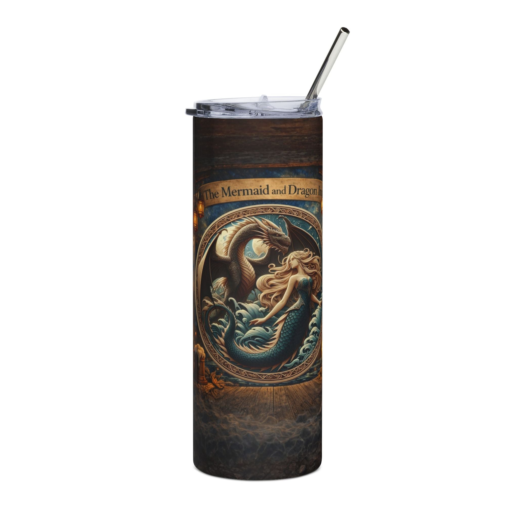 Mermaid and Dragon Stainless Steel Tumbler – 20oz Fantasy Travel Cup